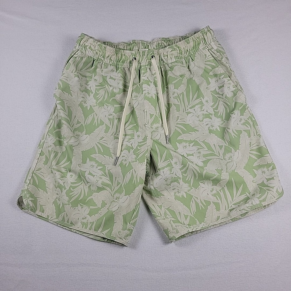 Fair Harbor Lined Swim Trunks Shorts Men's‎ M Green Tropical Drawstring